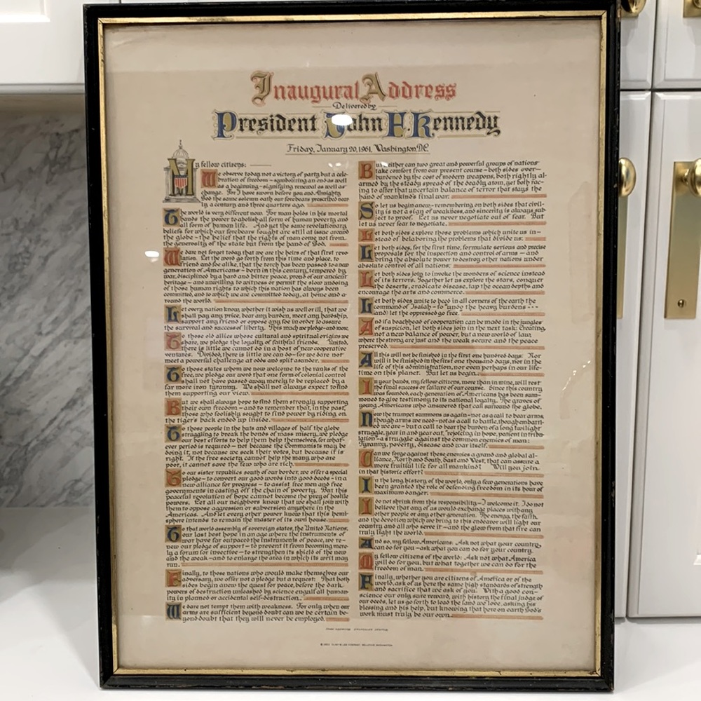 Vintage framed JFK Inaugural Speech